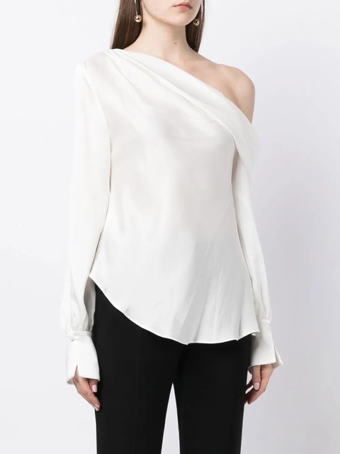 Simkhai Alice satin-finish one-shoulder blouse - White - zdjęcie produktu nr 1