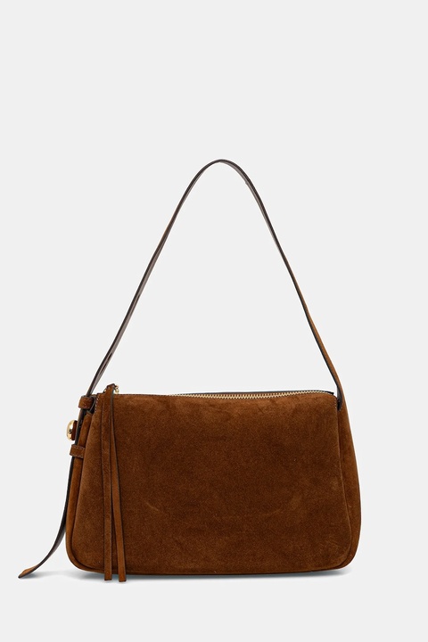 Tory Burch torebka zamszowa Romy Suede Shoulder kolor brązowy 177365.200 - zdjęcie produktu nr 1