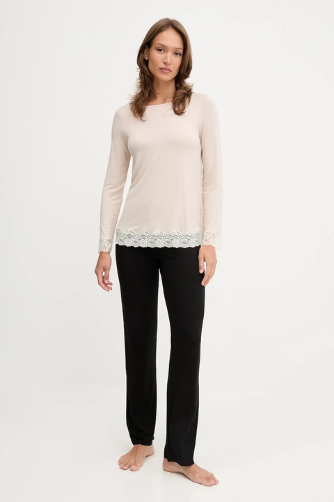 United Colors of Benetton longsleeve piżamowy kolor beżowy 3Z123M07X - zdjęcie produktu nr 2