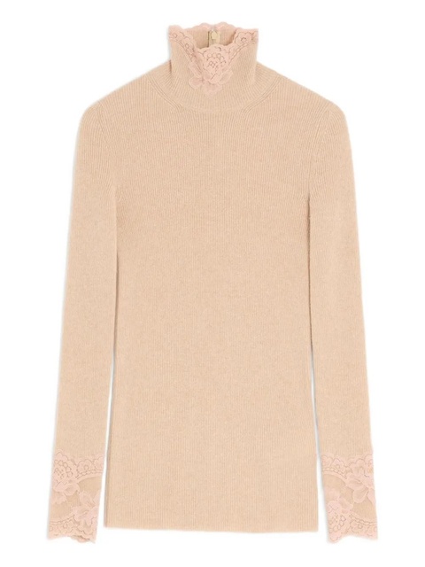 Valentino Garavani lace-trimmed high-neck sweater - Neutrals - zdjęcie produktu nr 1