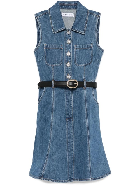 Self-Portrait sleeveless denim mini dress - Blue - zdjęcie produktu nr 1