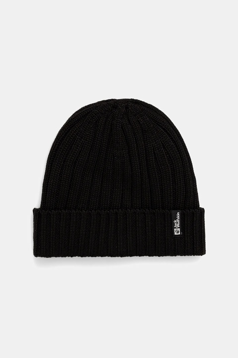 Jack Wolfskin czapka z dodatkiem wełny RIB KNIT kolor czarny 1907122 - zdjęcie produktu nr 1