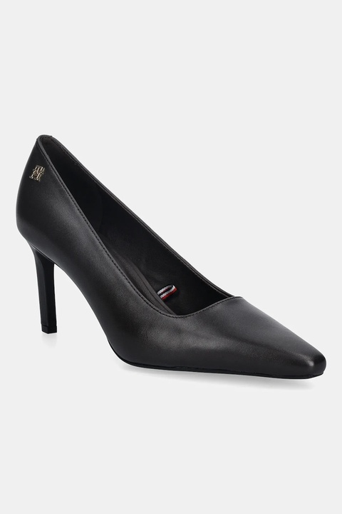 Tommy Hilfiger szpilki skórzane TH LOGO LTH PUMP SLANTED HL kolor brązowy FW0FW09008 - zdjęcie produktu nr 2