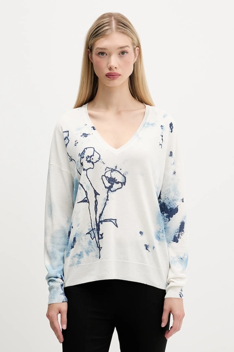 Desigual sweter z domieszką lnu HELSINKI damski kolor beżowy lekki 25SWJF33 - zdjęcie produktu nr 1