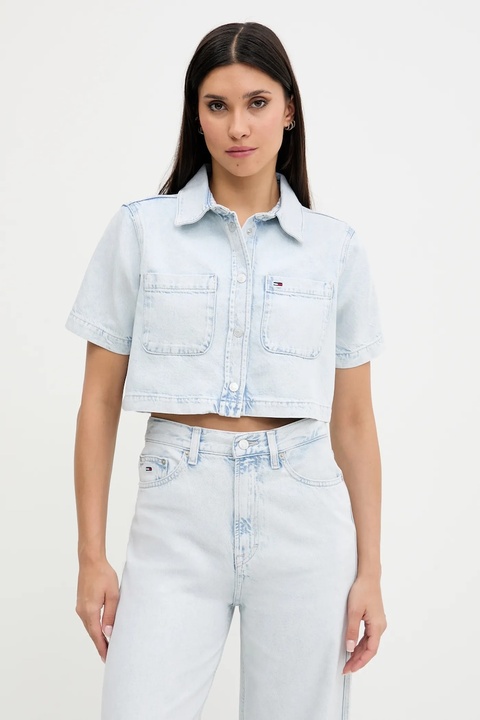 Tommy Jeans koszula z bawełną damska kolor niebieski regular z kołnierzykiem klasycznym DW0DW21072 - zdjęcie produktu nr 1