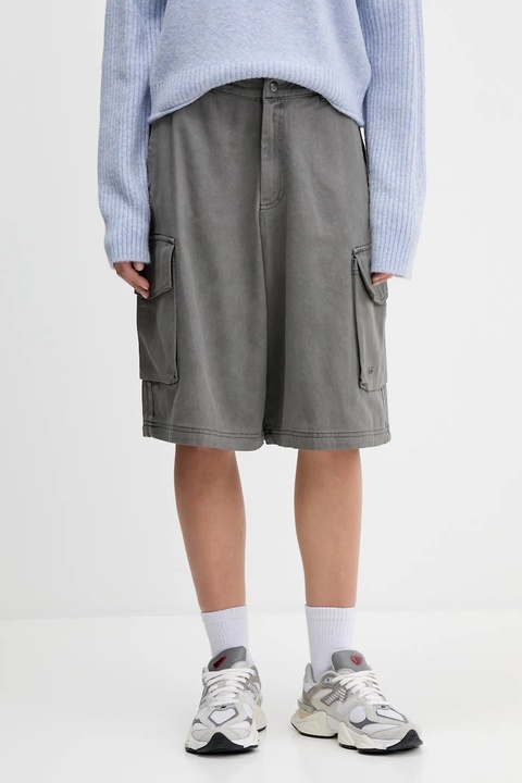adidas Originals szorty jeansowe Cargo Jorts damskie kolor szary gładkie high waist JD0139 - zdjęcie produktu nr 1