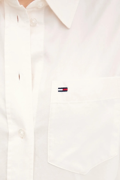 Tommy Jeans koszula bawełniana damska kolor beżowy relaxed z kołnierzykiem klasycznym DW0DW21451 - zdjęcie produktu nr 2