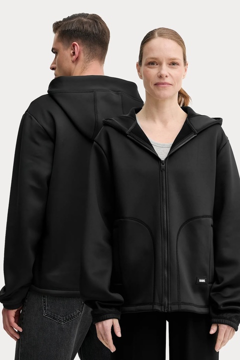 Rains bluza Safi Fleece Hood Jacket T1 kolor czarny z kapturem gładka 21900 - zdjęcie produktu nr 1