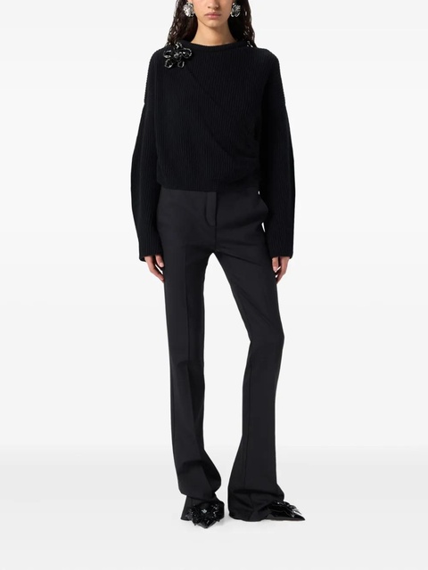 Blumarine floral-appliqué ribbed-knit sweater - Black - zdjęcie produktu nr 2