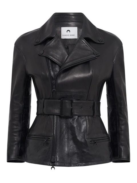 Marine Serre belted moon leather perfecto jacket - Black - zdjęcie produktu nr 1