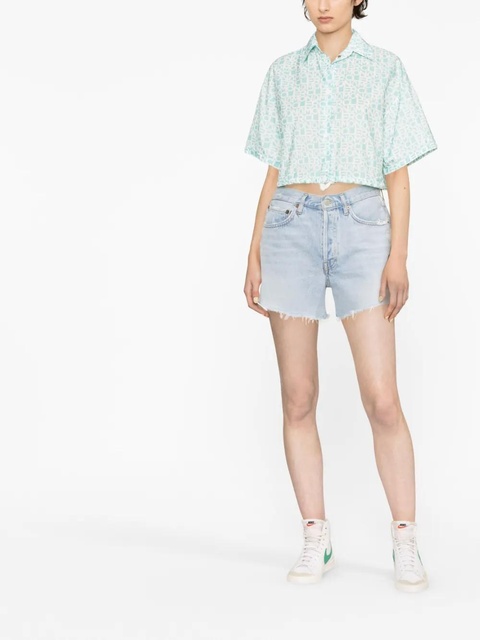 Moncler logo-print cropped shirt - Blue - zdjęcie produktu nr 2