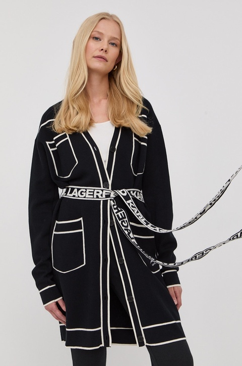 Karl Lagerfeld kardigan z domieszką wełny 221W2003 damski lekki - zdjęcie produktu nr 1