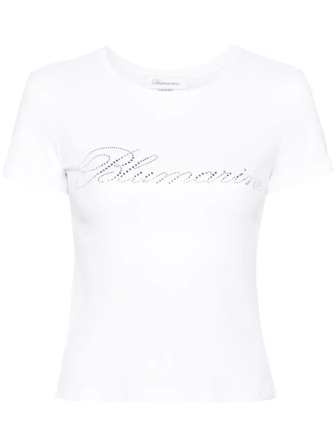 Blumarine rhinestoned-logo cotton T-shirt - White - zdjęcie produktu nr 1