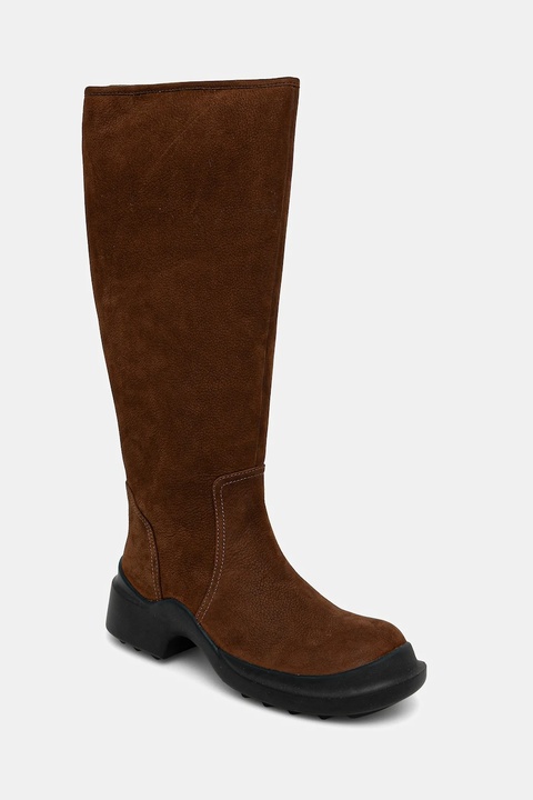 Jeffrey Campbell kozaki nubukowe FORTE damskie kolor brązowy na płaskim obcasie ocieplone JCD-347-4-01 - zdjęcie produktu nr 1