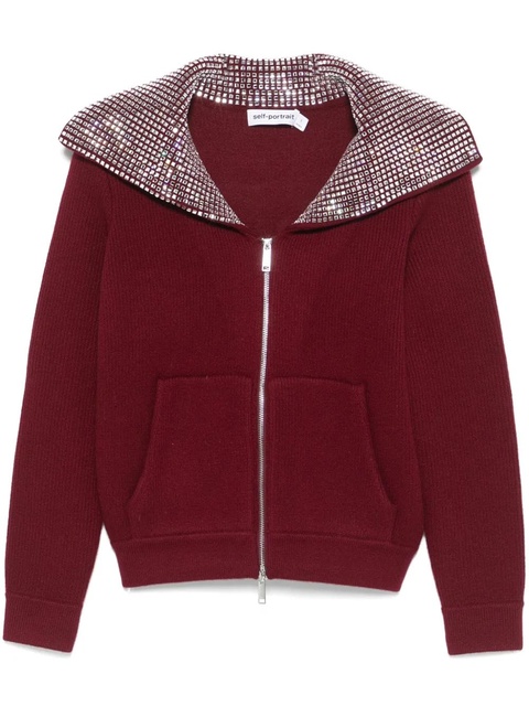 Self-Portrait Diamante-collar cardigan - Red - zdjęcie produktu nr 1