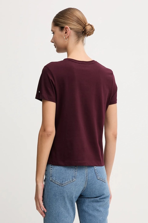 Tommy Hilfiger t-shirt bawełniany damski kolor bordowy WW0WW46153 - zdjęcie produktu nr 2