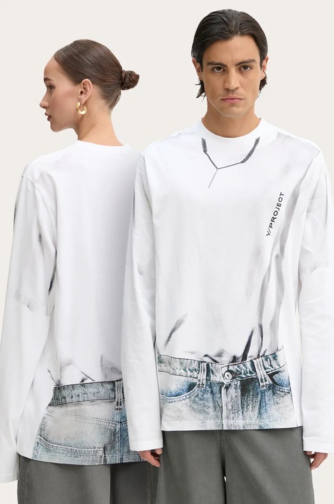 Y/Project longsleeve bawełniany YP TROMPE L'OEIL LONG SLEEVE T-SHIRT kolor biały 204TS021 - zdjęcie produktu nr 1
