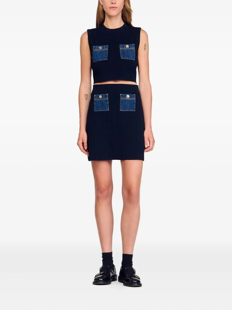 SANDRO ribbed denim-pocket skirt - Blue - zdjęcie produktu nr 2
