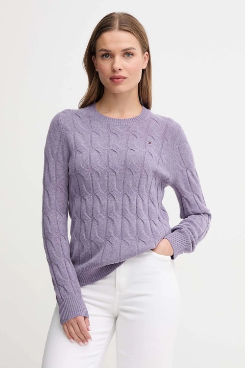 Tommy Hilfiger sweter wełniany damski kolor fioletowy lekki WW0WW43586 - zdjęcie produktu nr 1