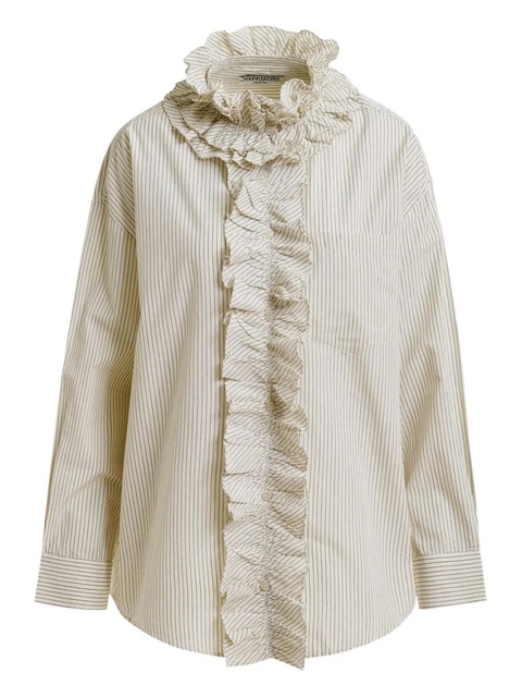 Essentiel Antwerp stripe-pattern ruffle-detail shirt - Neutrals - zdjęcie produktu nr 1