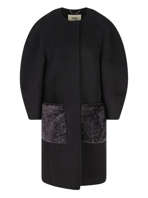 FENDI puff-sleeve velvet-pocket coat - Black - zdjęcie produktu nr 2