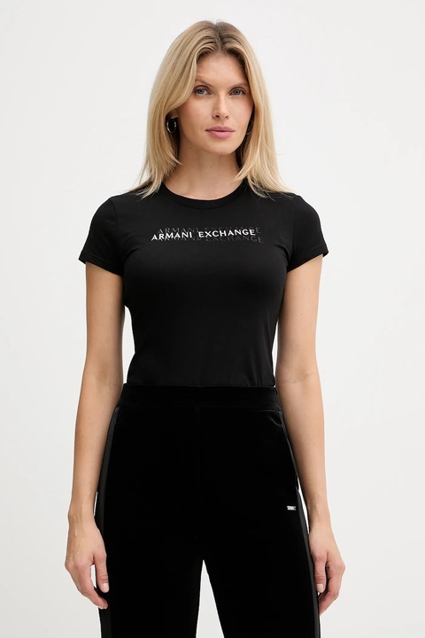 Armani Exchange t-shirt bawełniany damski kolor czarny XW002038 AF10356 - zdjęcie produktu nr 1