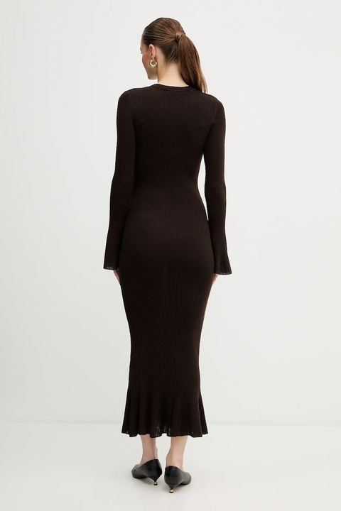 Luisa Spagnoli sukienka wełniana kolor brązowy maxi dopasowana 100225 - zdjęcie produktu nr 2