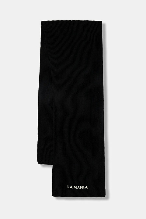 La Mania szalik wełniany MERINOWOOL damski kolor czarny gładki MERINOWOOL - zdjęcie produktu nr 2