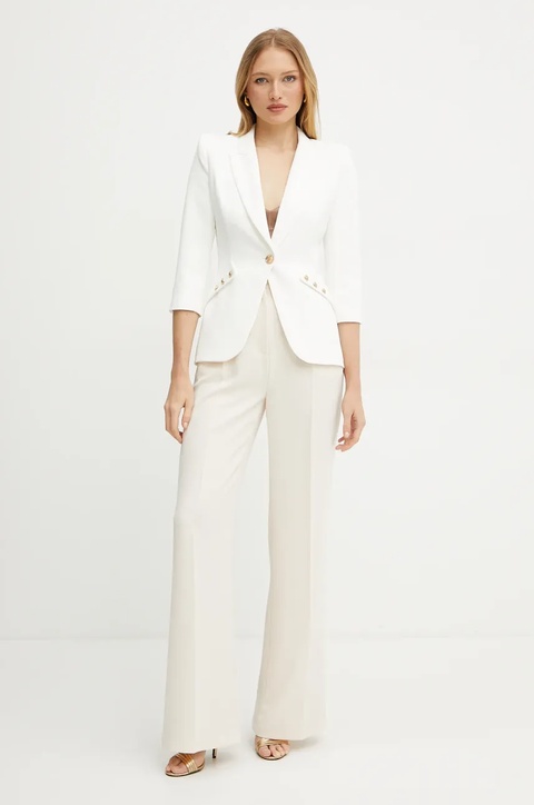 Elisabetta Franchi spodnie damskie kolor beżowy proste high waist PA09552E2 - zdjęcie produktu nr 2