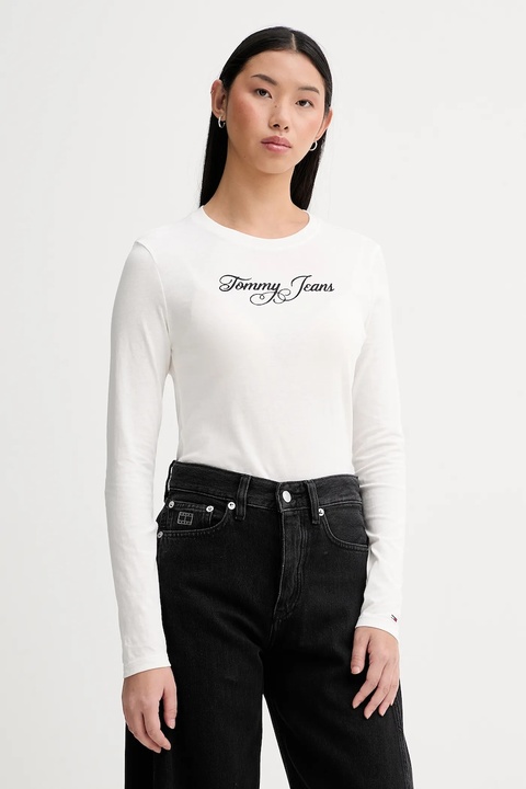 Tommy Jeans longsleeve bawełniany kolor beżowy DW0DW21844 - zdjęcie produktu nr 1