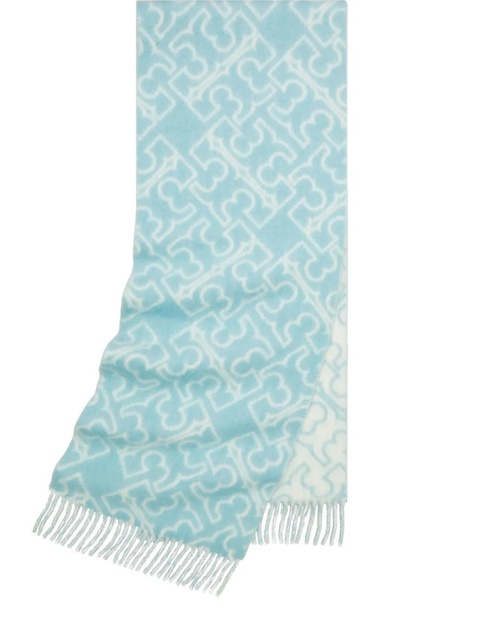 Tory Burch logo-pattern fringed scarf - Blue - zdjęcie produktu nr 2