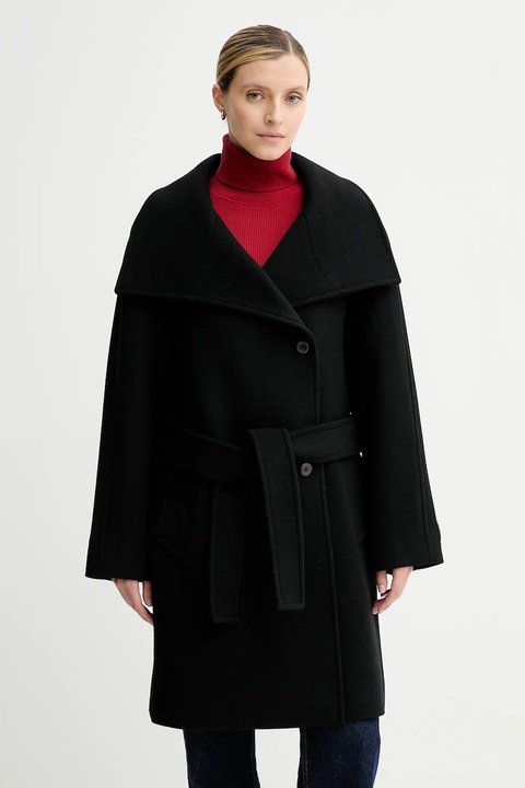 Calvin Klein płaszcz z wełną kolor czarny LV044D557G - zdjęcie produktu nr 1