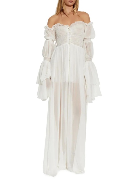 Blumarine ruffled smocked dress - White - zdjęcie produktu nr 2
