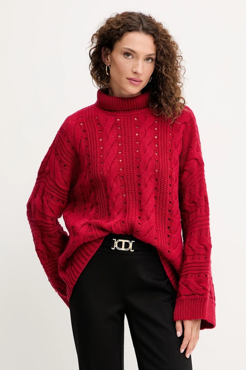 Twinset sweter z wełną damski kolor czerwony ciepły z golfem 252TT3101 - zdjęcie produktu nr 1