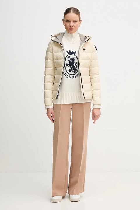 Tommy Hilfiger sweter z dodatkiem wełny damski kolor beżowy z półgolfem WW0WW46434 - zdjęcie produktu nr 2