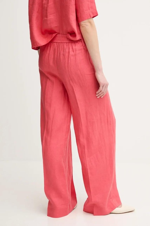 United Colors of Benetton spodnie lniane damskie kolor czerwony proste high waist 4AGHDF08K - zdjęcie produktu nr 2