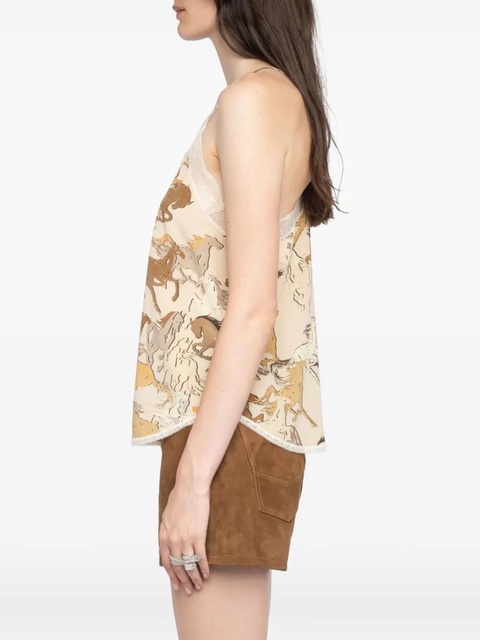 Zadig&Voltaire Christy horse-print lace-trimmed top - Neutrals - zdjęcie produktu nr 2
