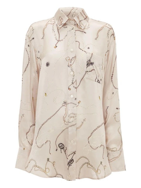 Victoria Beckham jewellery-print silk pajama top - Neutrals - zdjęcie produktu nr 2