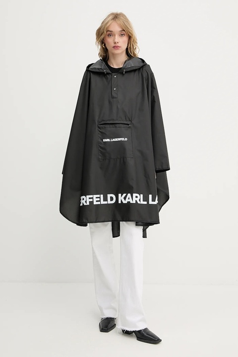 Karl Lagerfeld poncho damski kolor czarny przejściowa oversize A3W50105 - zdjęcie produktu nr 2