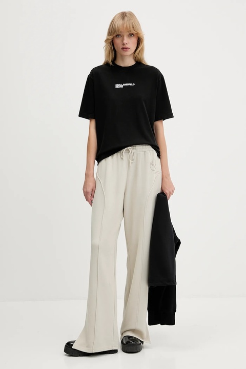 Karl Lagerfeld Jeans spodnie dresowe bawełniane damskie kolor beżowy z aplikacją A4W10080 - zdjęcie produktu nr 2