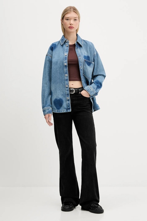 Hugo Blue koszula jeansowa damska kolor niebieski relaxed z kołnierzykiem klasycznym 50544492 - zdjęcie produktu nr 2