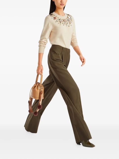 FENDI embellished-neckline crew-neck wool sweater - Neutrals - zdjęcie produktu nr 2