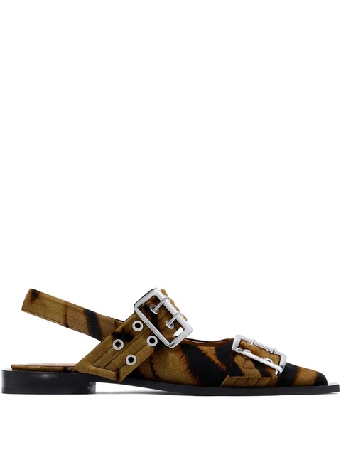 GANNI buckle-detail zebra-print mules - Brown - zdjęcie produktu nr 1