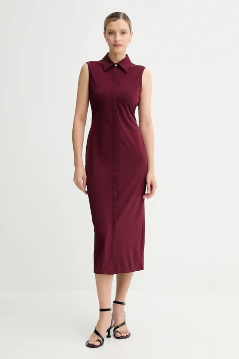Calvin Klein sukienka kolor bordowy midi prosta LV044C224G - zdjęcie produktu nr 1