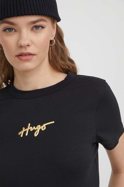 HUGO t-shirt bawełniany damski kolor czarny 50508289 - zdjęcie produktu nr 1
