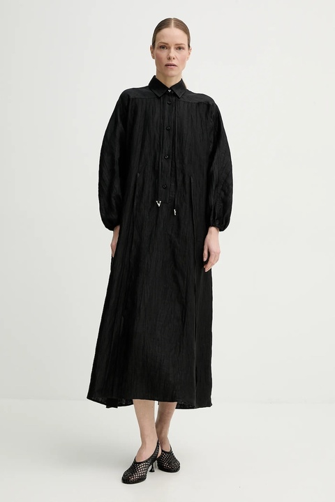 AERON sukienka lniana ANN kolor czarny maxi rozkloszowana DR578569 - zdjęcie produktu nr 1