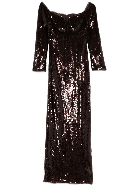 Self-Portrait sequin off-shoulder maxi dress - Brown - zdjęcie produktu nr 1