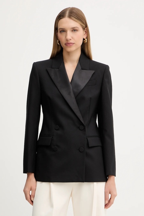 Weekend Max Mara marynarka wełniana BRIGIDA kolor czarny dwurzędowa gładka 2525046013600 - zdjęcie produktu nr 1