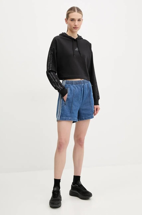 adidas Originals szorty jeansowe Firebird damskie kolor niebieski z aplikacją high waist JD2562 - zdjęcie produktu nr 2