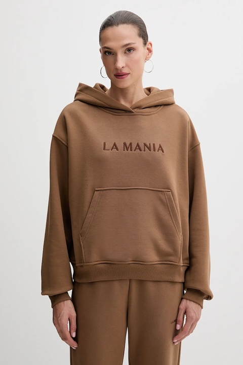 La Mania bluza BROOK damska kolor brązowy z kapturem z aplikacją BROOK - zdjęcie produktu nr 1